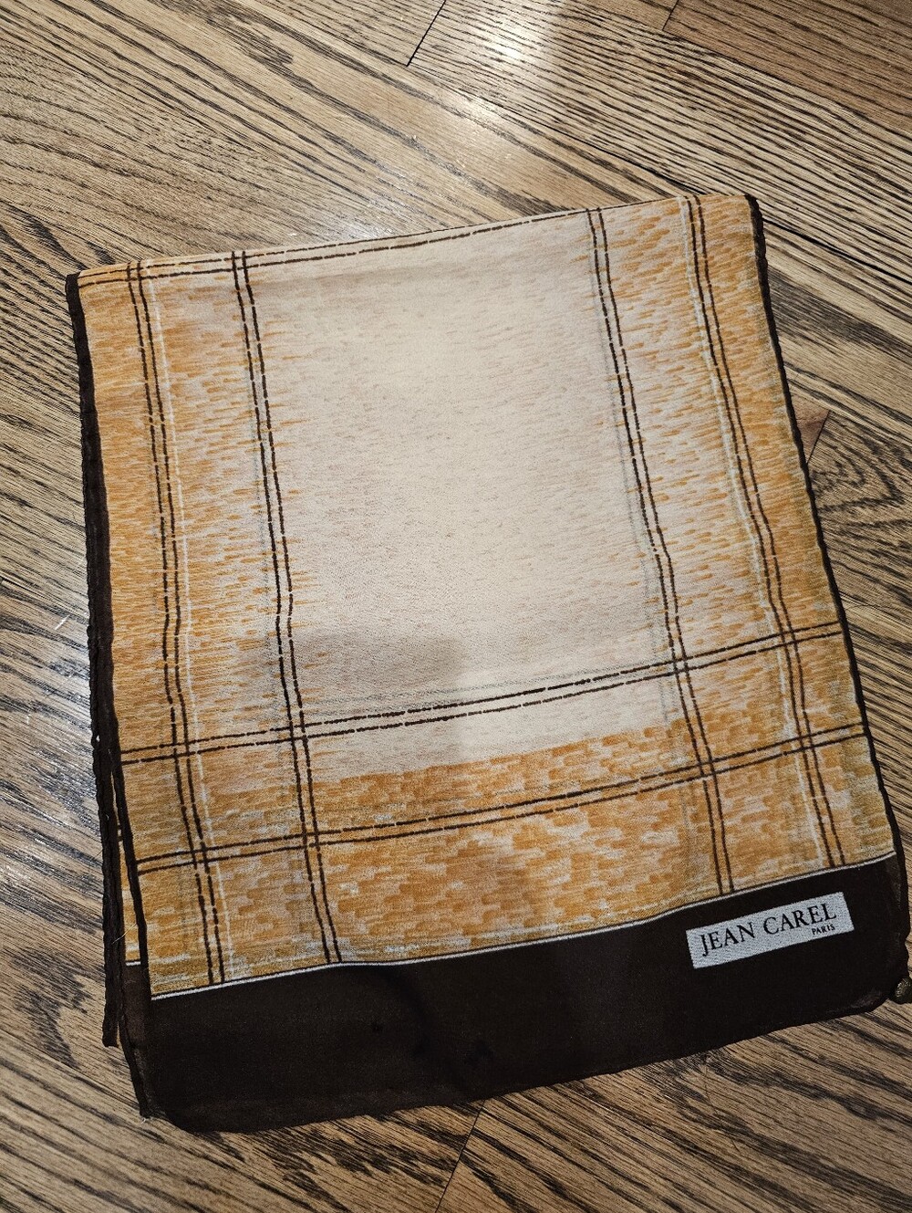 JEAN CAREL Gold and Cream Plaid Silk Scarf